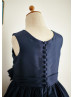 Navy Blue Taffeta Knee Length Flower Girl Dress Wedding Party Dress